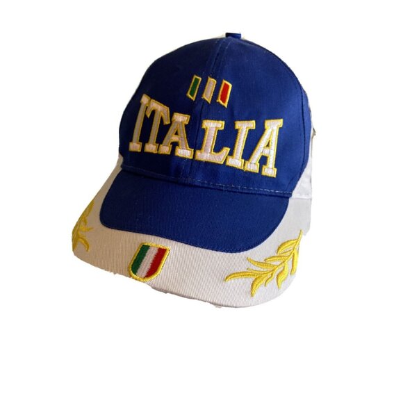Italia Baseball Cap Embroidered Italian Flag & Text Design Adjustable Blue White - Picture 1 of 9